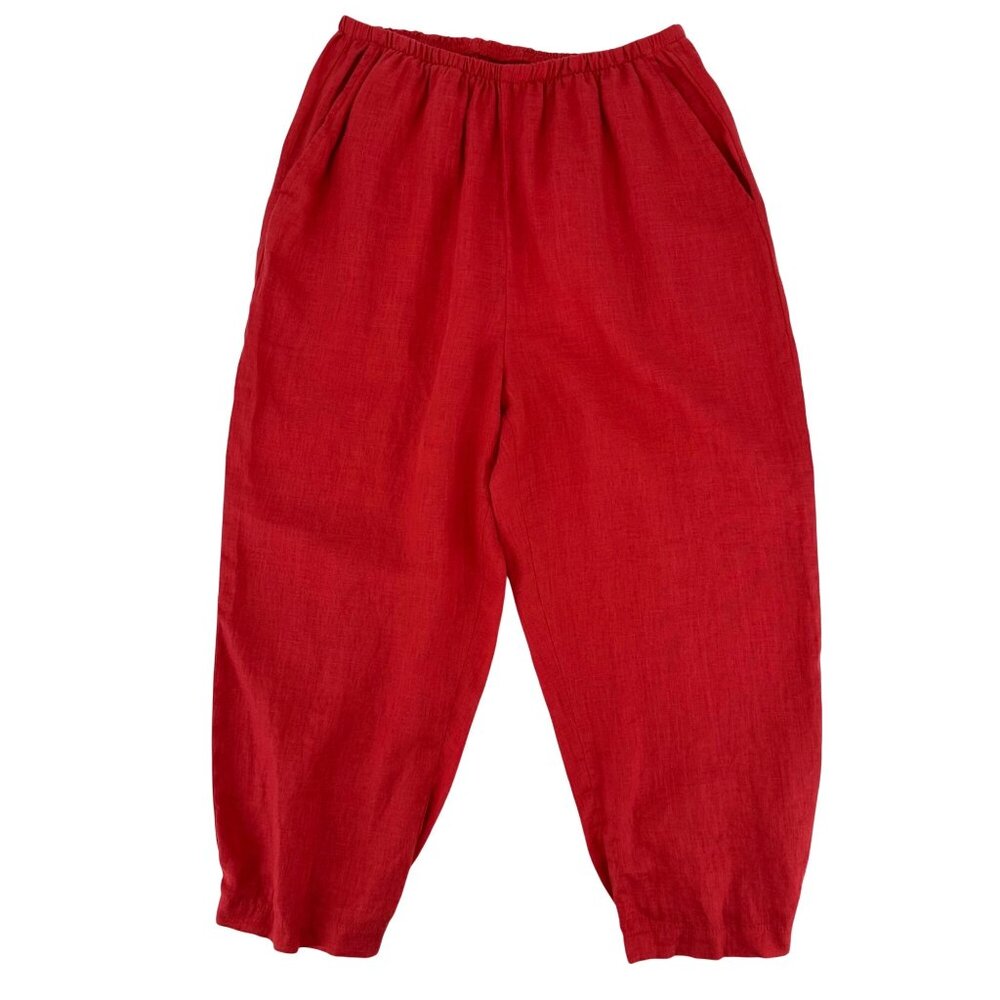 NWOT Flax Womens Red 100% Linen Elastic Waist Pull On Crop Pants Size Small